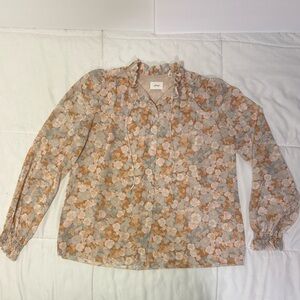 WILFRED x Aritzia Alexis Peasant Button Blouse Floral Ruffle Sz xxs